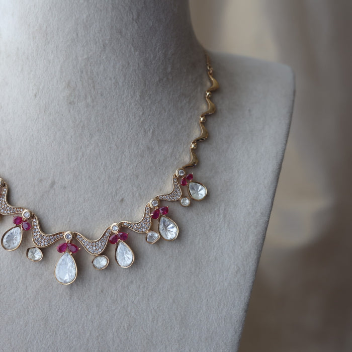Kundan ruby white stone short necklace with earrings MS13