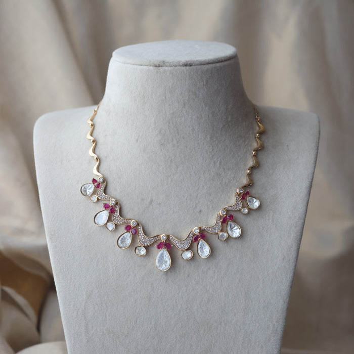 Kundan ruby white stone short necklace with earrings MS13