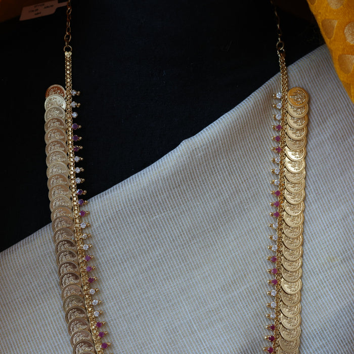 Heritage gold plated ruby white stone coin long necklace HL5783