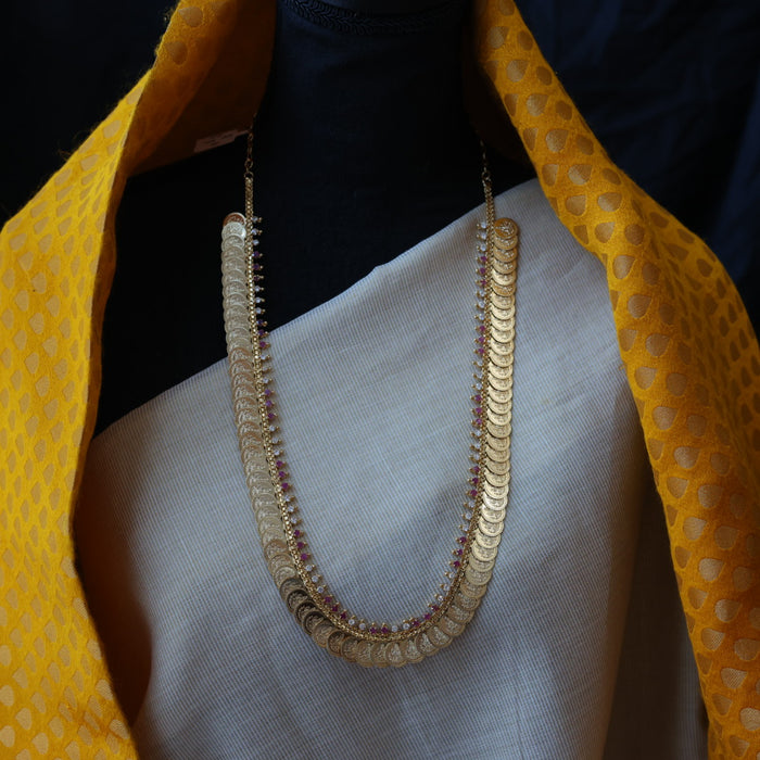 Heritage gold plated ruby white stone coin long necklace HL5783