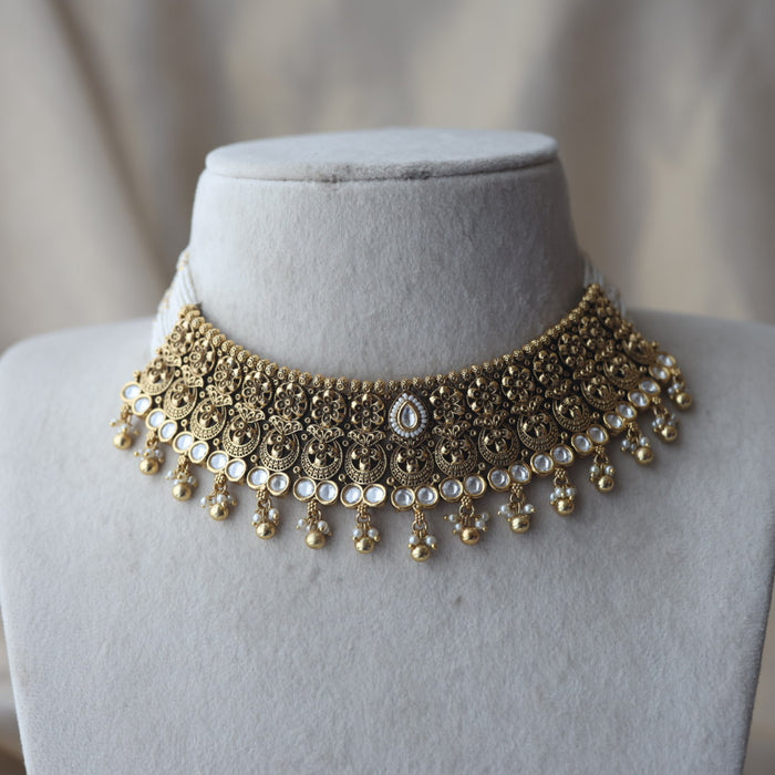 Antique gold and pearl choker necklace with earrings CCB239898
