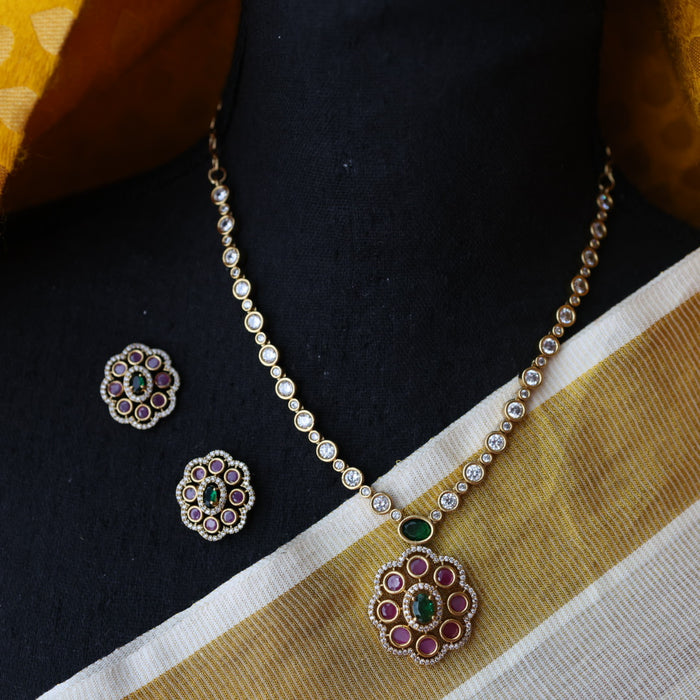 Antique ruby stone short necklace and earrings SS101122