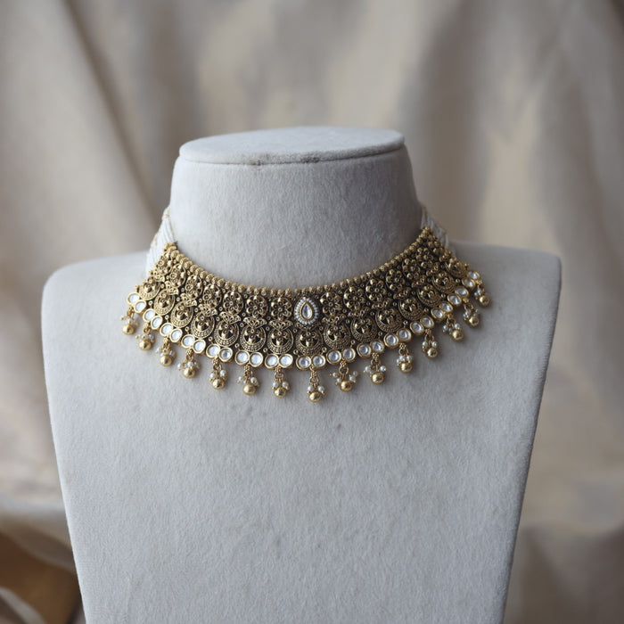 Antique gold and pearl choker necklace with earrings CCB239898