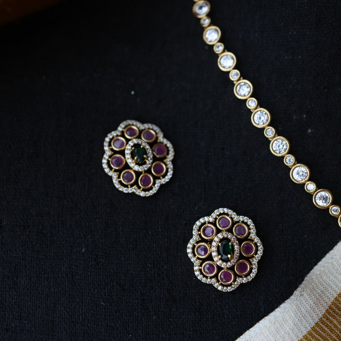Antique ruby stone short necklace and earrings SS101122