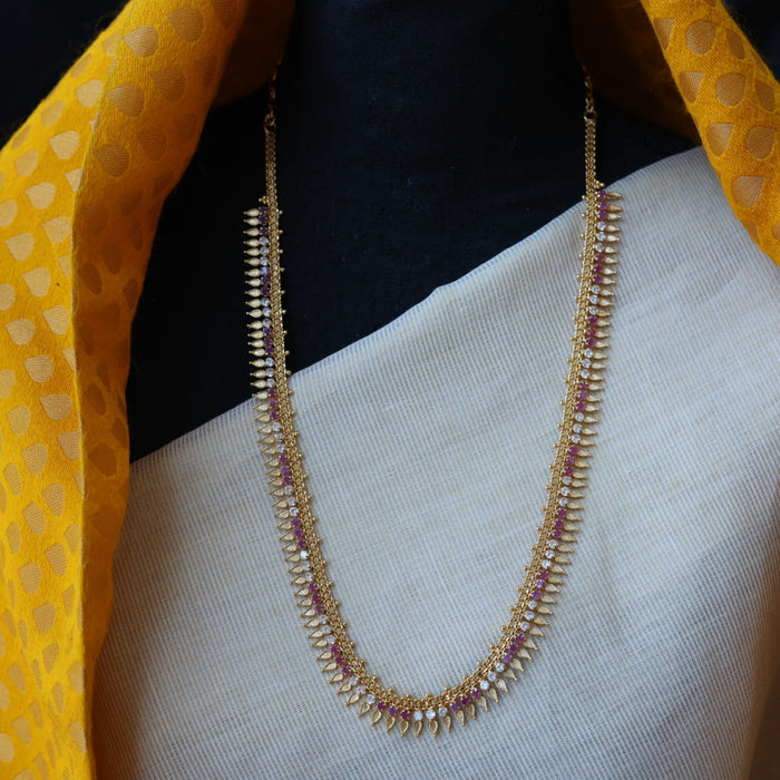 Heritage gold plated ruby white stone long necklace HL5556