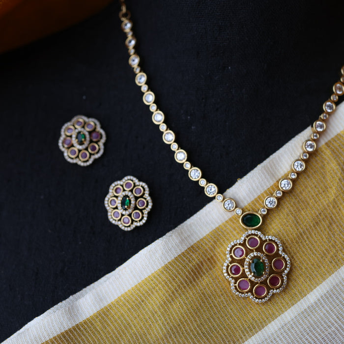 Antique ruby stone short necklace and earrings SS101122