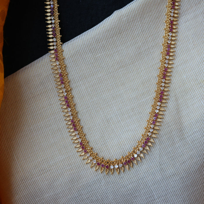 Heritage gold plated ruby white stone long necklace HL5556