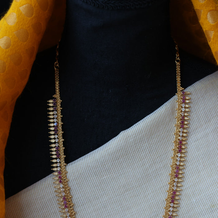 Heritage gold plated ruby white stone long necklace HL5556