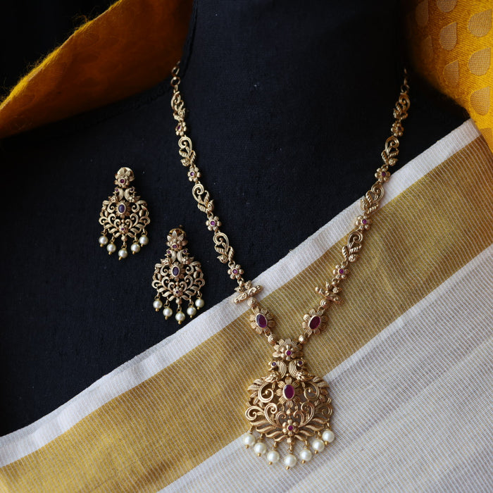 Antique ruby stone short necklace and earrings SS1087