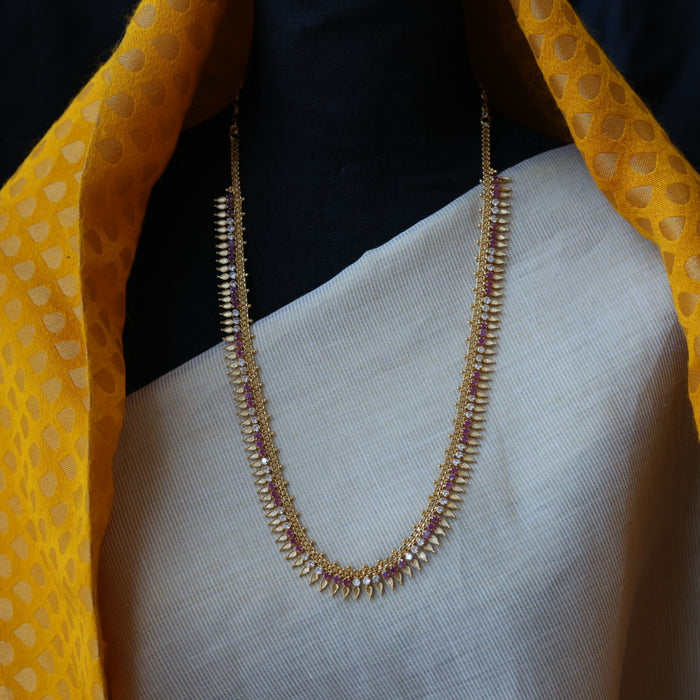 Heritage gold plated ruby white stone long necklace HL5556