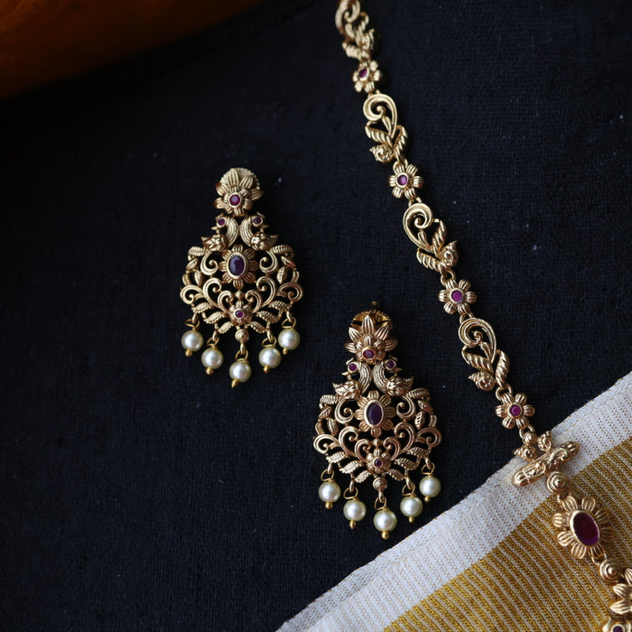 Antique ruby stone short necklace and earrings SS1087