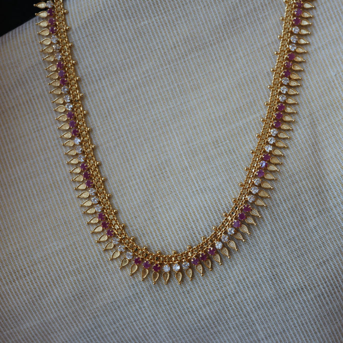 Heritage gold plated ruby white stone long necklace HL5556