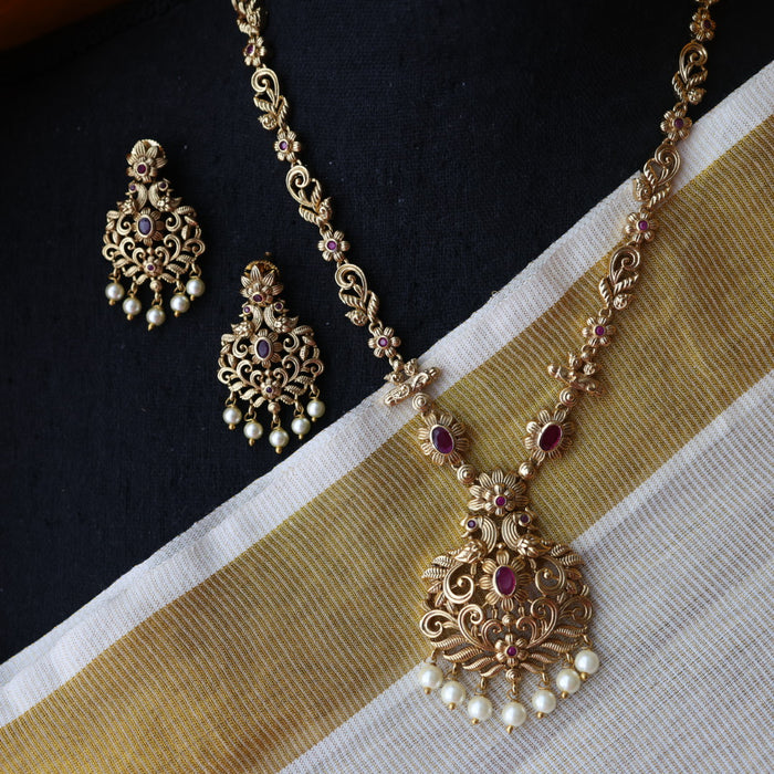 Antique ruby stone short necklace and earrings SS1087