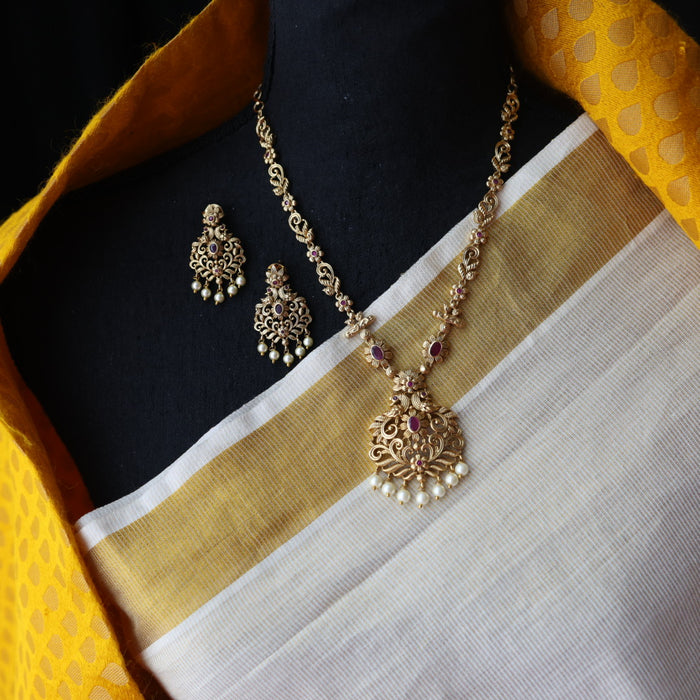 Antique ruby stone short necklace and earrings SS1087