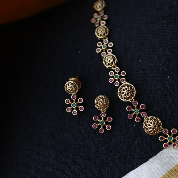 Antique ruby stone short necklace and earrings SS10811