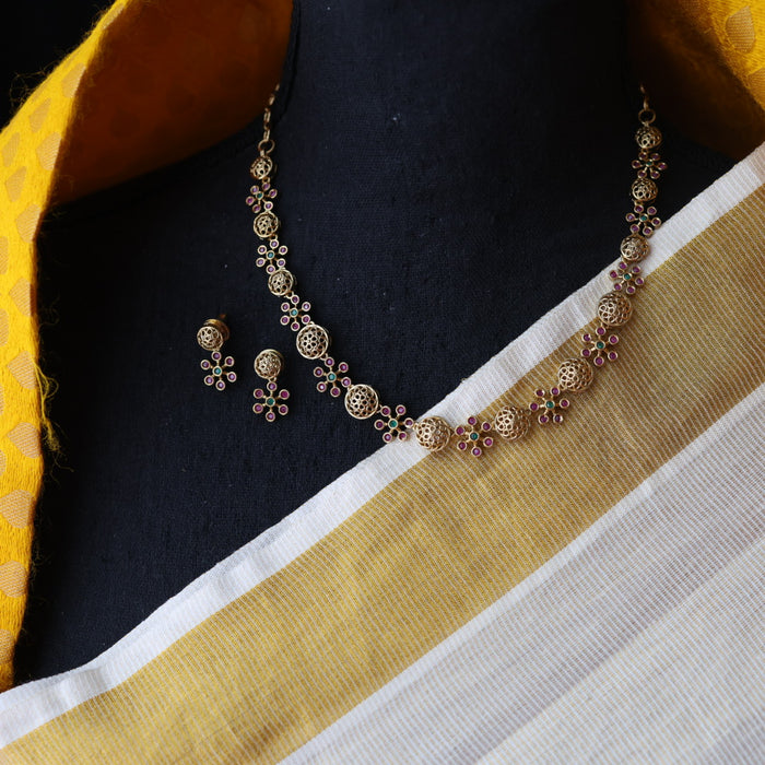 Antique ruby stone short necklace and earrings SS10811
