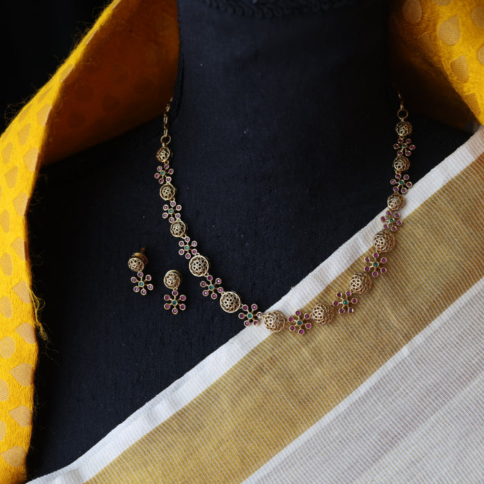Antique ruby stone short necklace and earrings SS10811