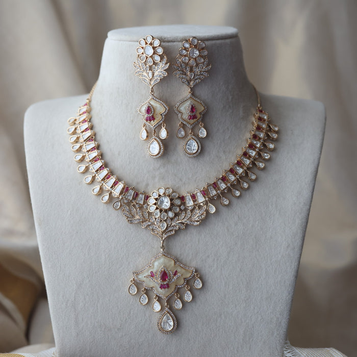 Kundan ruby white stone short necklace with earrings MS134