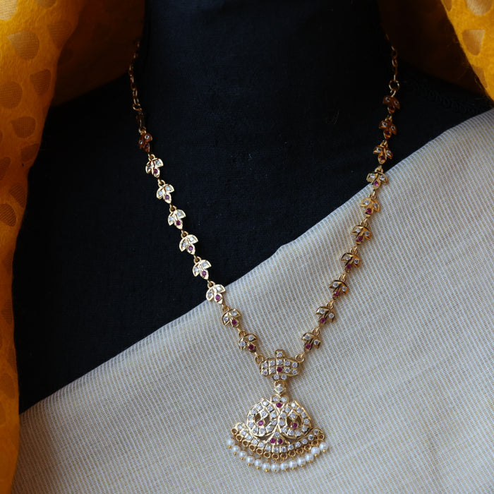 Heritage gold plated white stone short necklace H8034