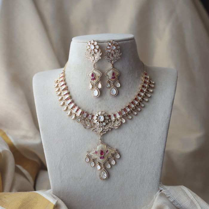 Kundan ruby white stone short necklace with earrings MS134