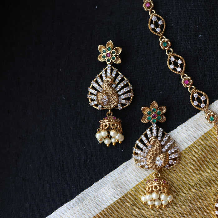 Antique ruby stone short necklace and earrings SS10872
