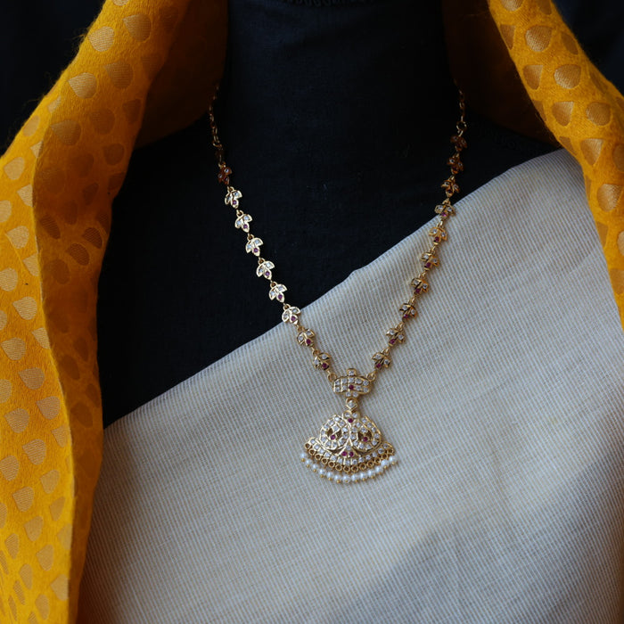 Heritage gold plated white stone short necklace H8034