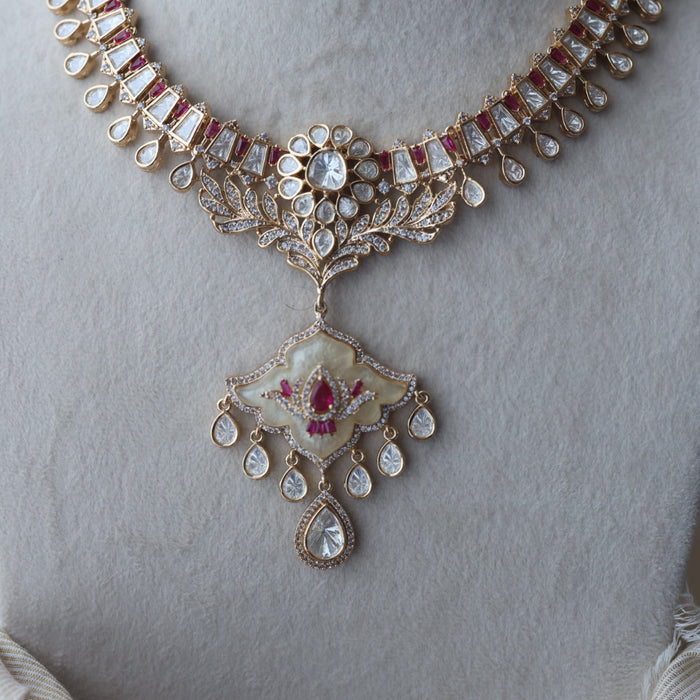 Kundan ruby white stone short necklace with earrings MS134
