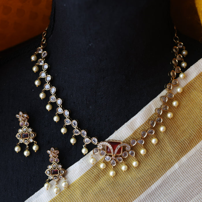 Antique ruby stone short necklace and earrings SS1075433