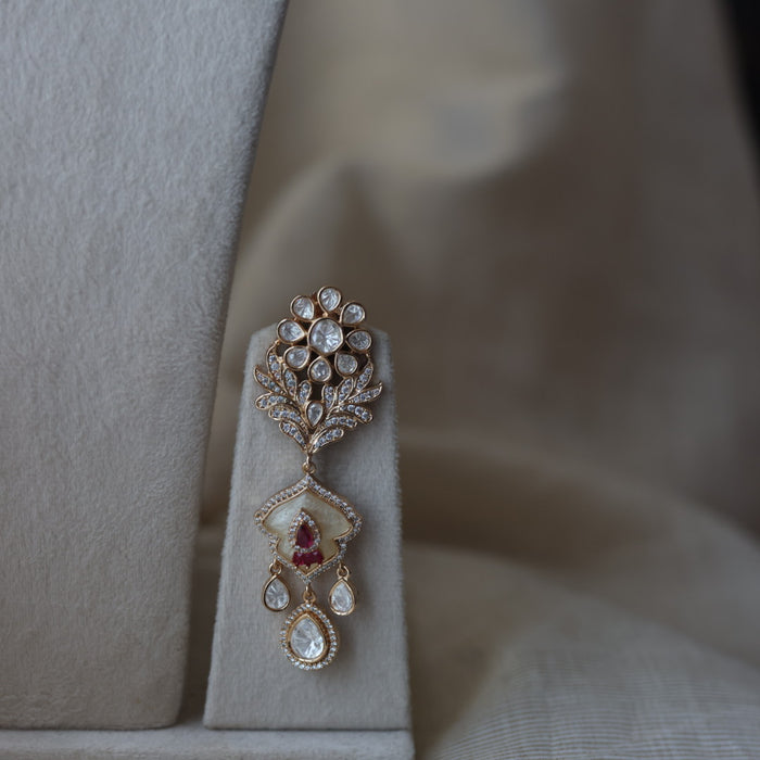 Kundan ruby white stone short necklace with earrings MS134