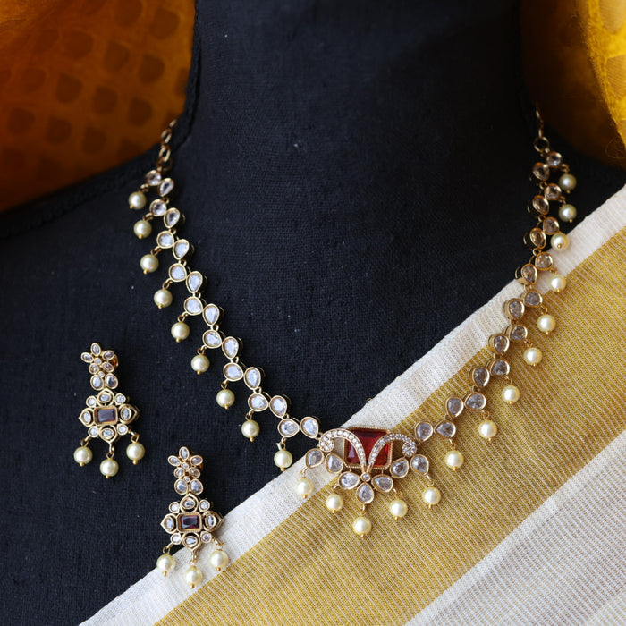 Antique ruby stone short necklace and earrings SS1075433