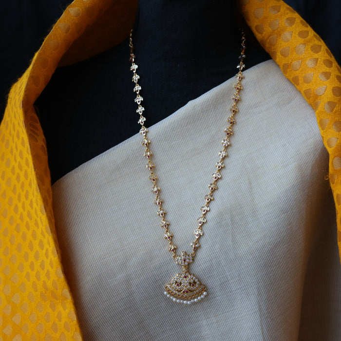 Heritage gold plated white stone long necklace HL5555