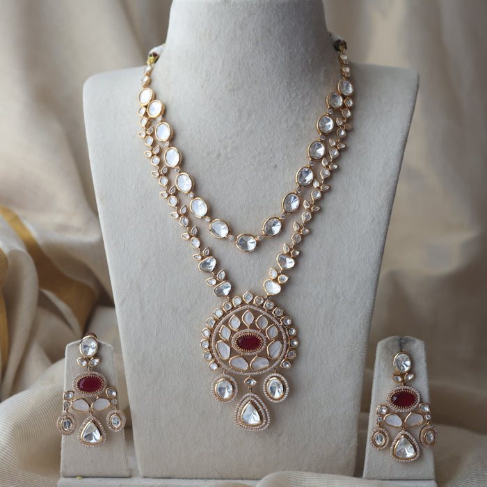 Kundan white stone layer short necklace with earrings MS18903