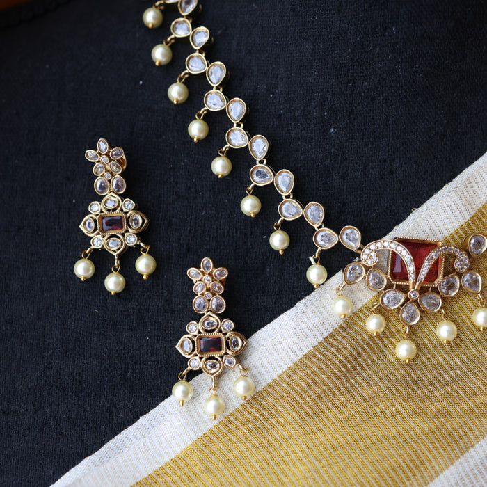 Antique ruby stone short necklace and earrings SS1075433