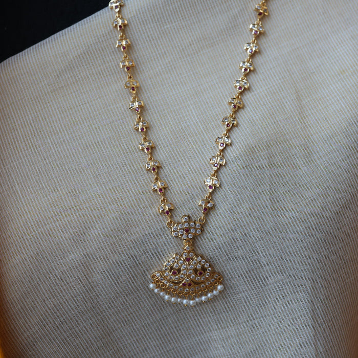 Heritage gold plated white stone long necklace HL5555