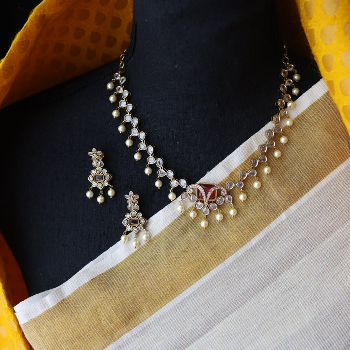 Antique ruby stone short necklace and earrings SS1075433