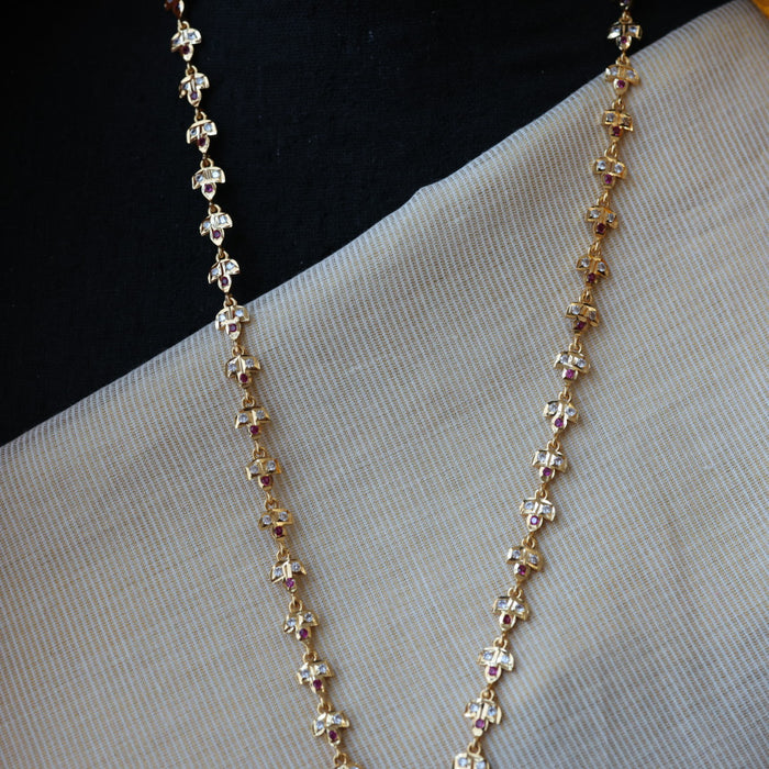Heritage gold plated white stone long necklace HL5555