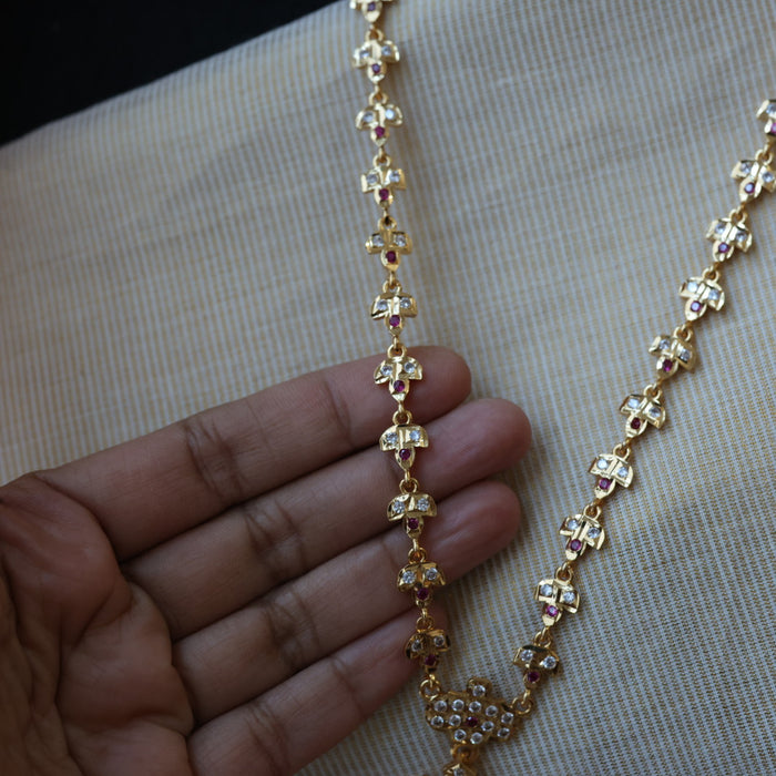 Heritage gold plated white stone long necklace HL5555