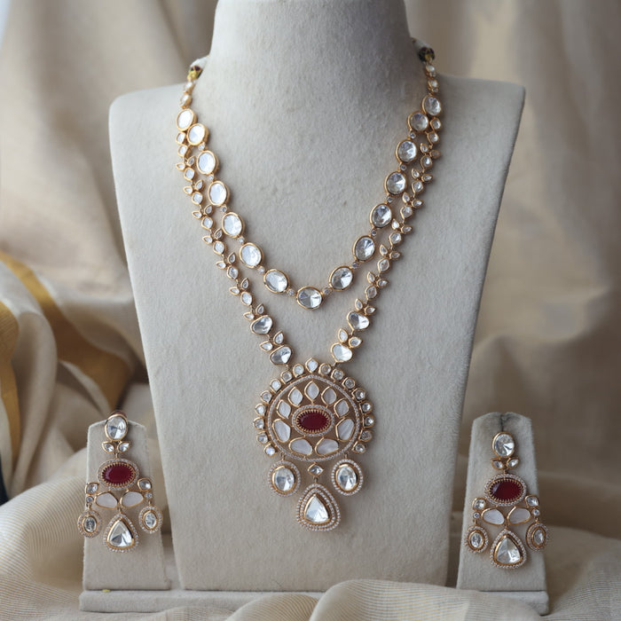 Kundan white stone layer short necklace with earrings MS18903