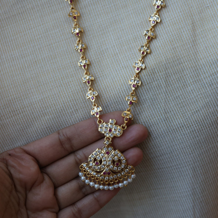 Heritage gold plated white stone long necklace HL5555