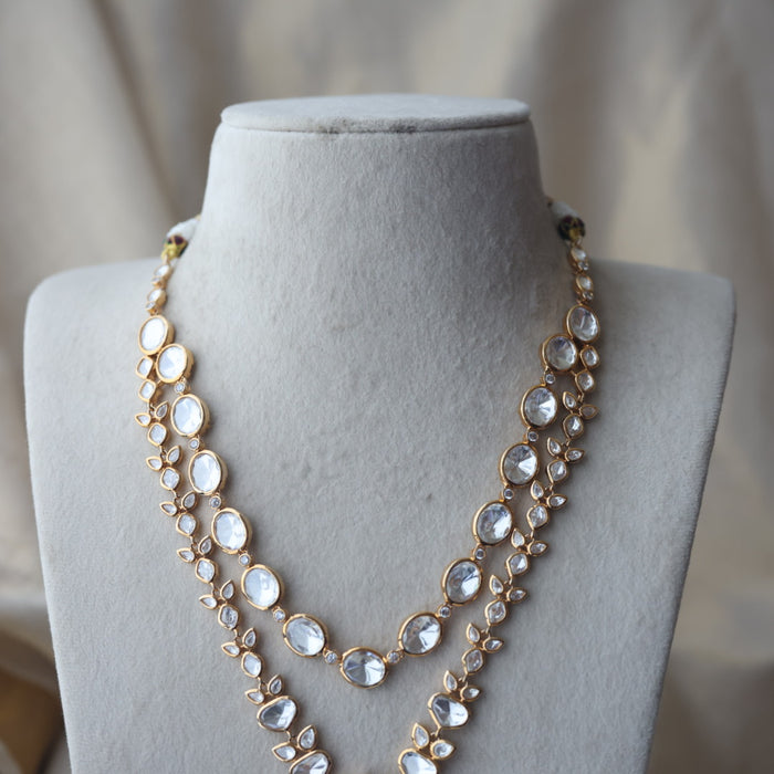 Kundan white stone layer short necklace with earrings MS18903