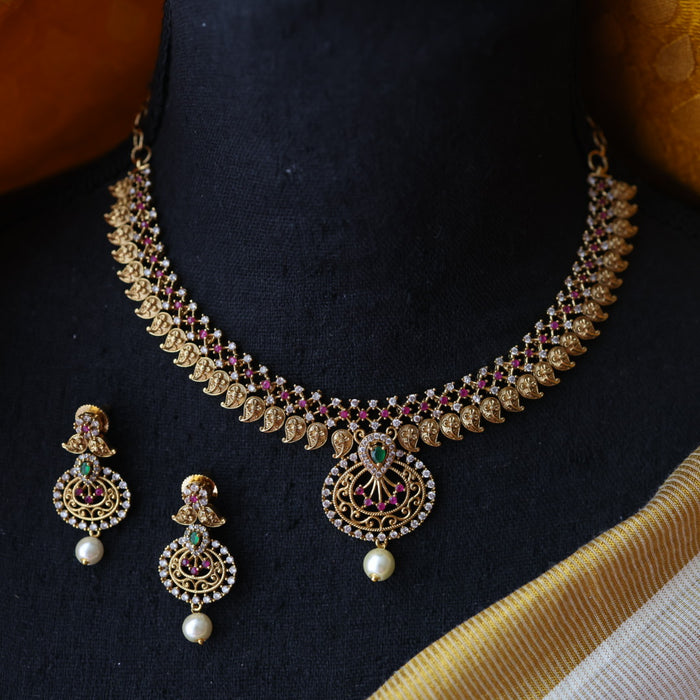 Antique ruby stone short necklace and earrings SS10998