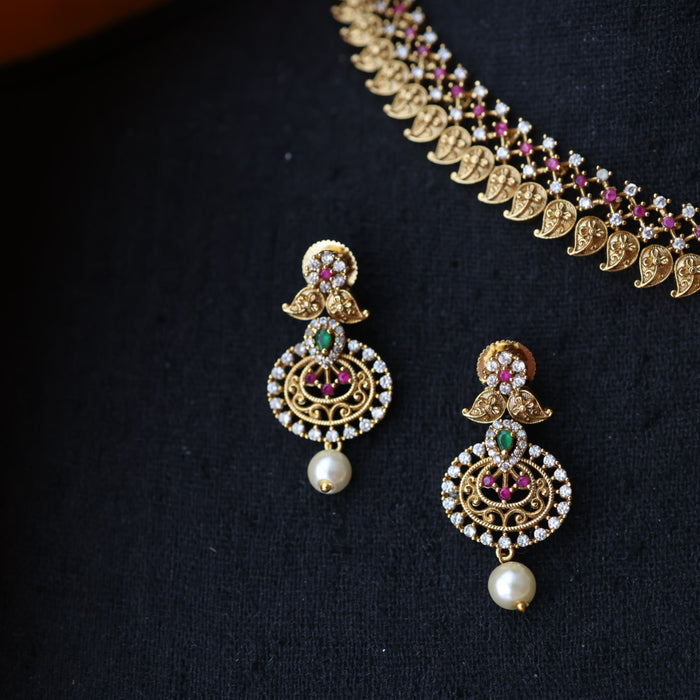 Antique ruby stone short necklace and earrings SS10998
