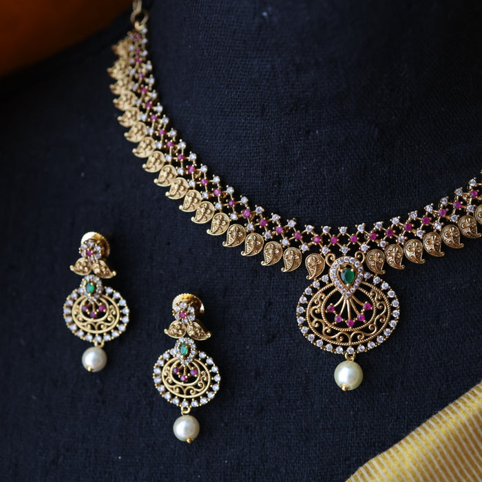 Antique ruby stone short necklace and earrings SS10998