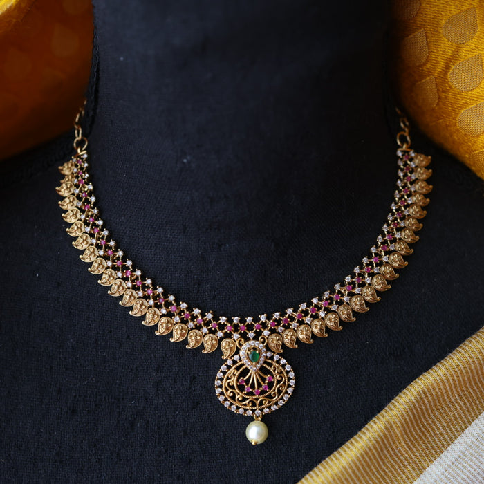 Antique ruby stone short necklace and earrings SS10998