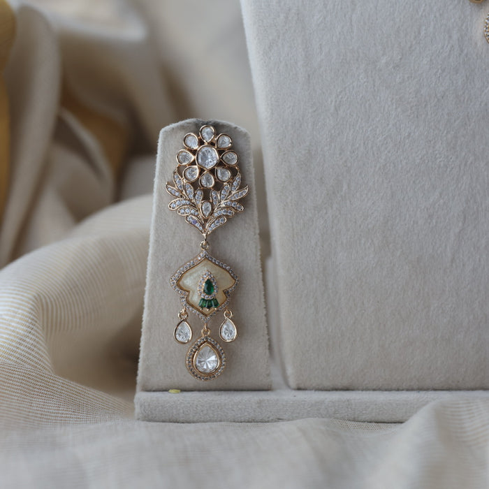 Kundan green white stone short necklace with earrings MS134