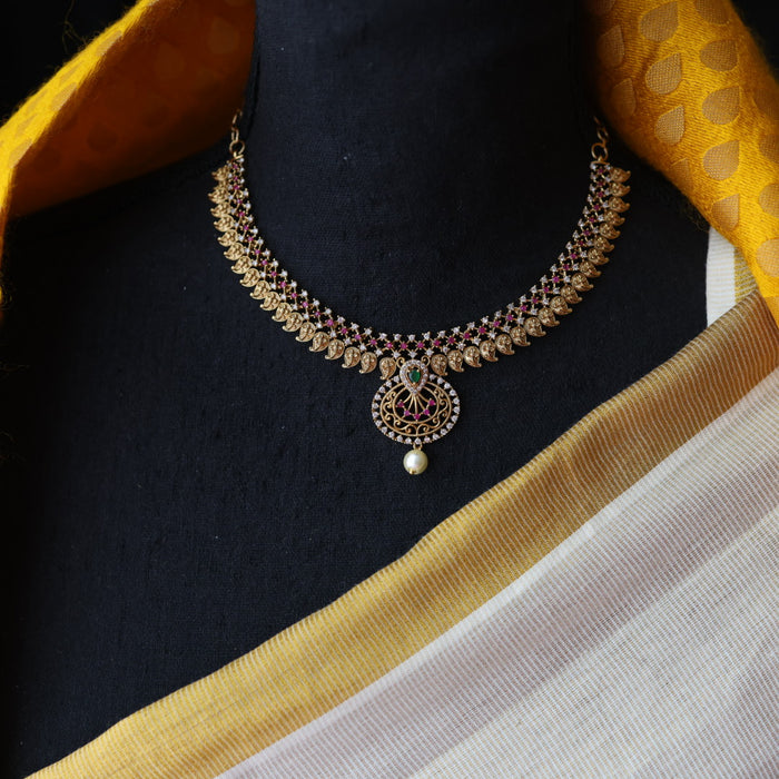 Antique ruby stone short necklace and earrings SS10998
