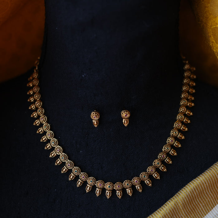 Antique gold short necklace and earrings SS10879