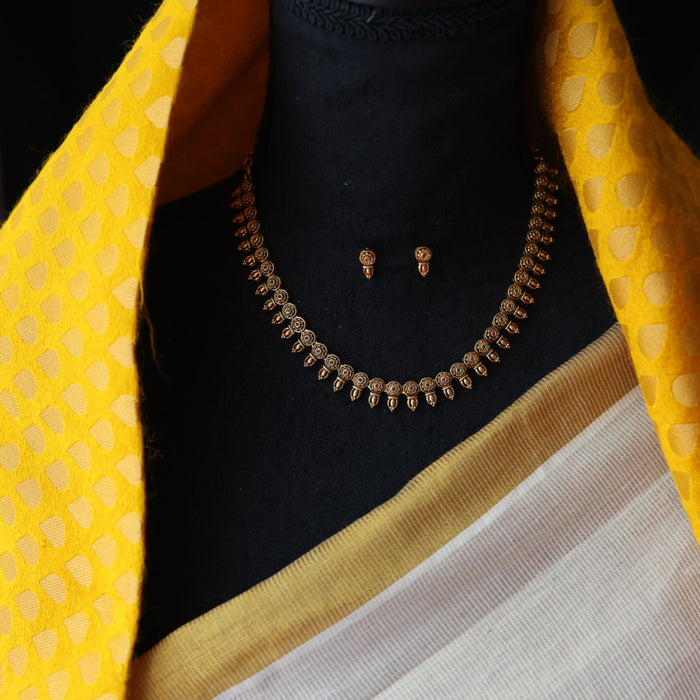 Antique gold short necklace and earrings SS10879