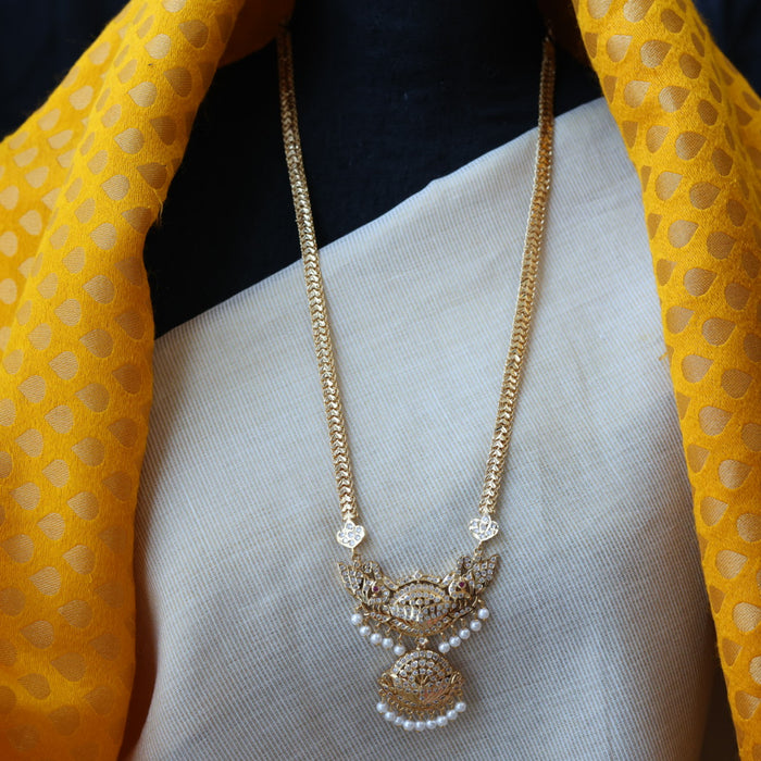 Heritage gold plated white padakam long necklace with earrings HP166