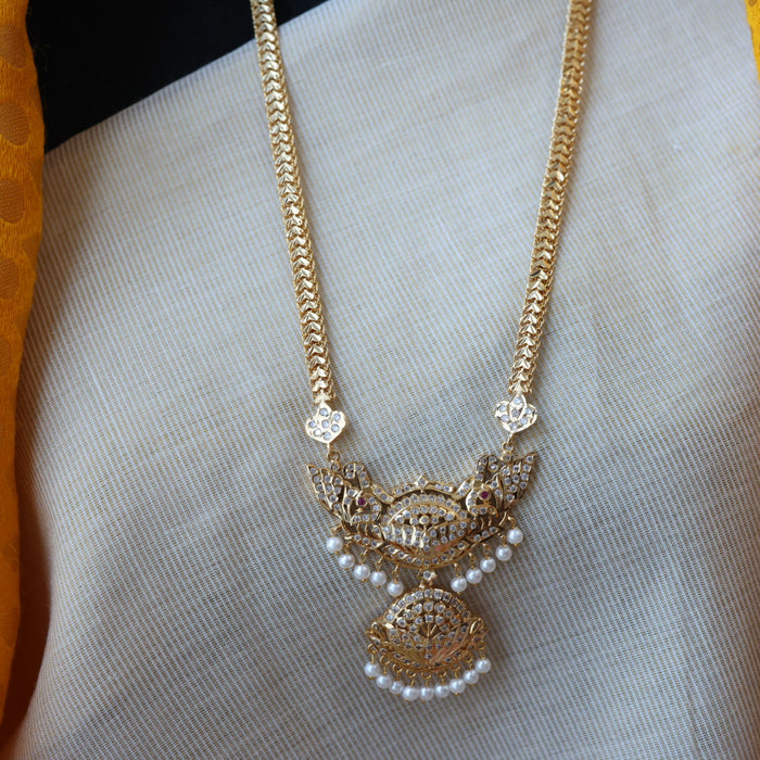 Heritage gold plated white padakam long necklace with earrings HP166